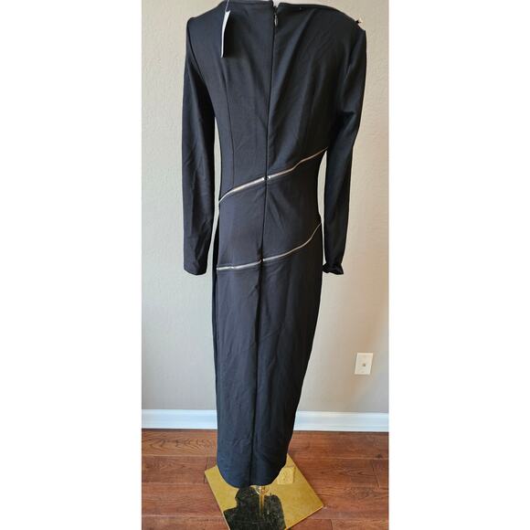 NWT Gabrielle Union NY & Co Black Zipper Trim Long Sleeve Maxi Dress Size Small - Picture 5 of 9